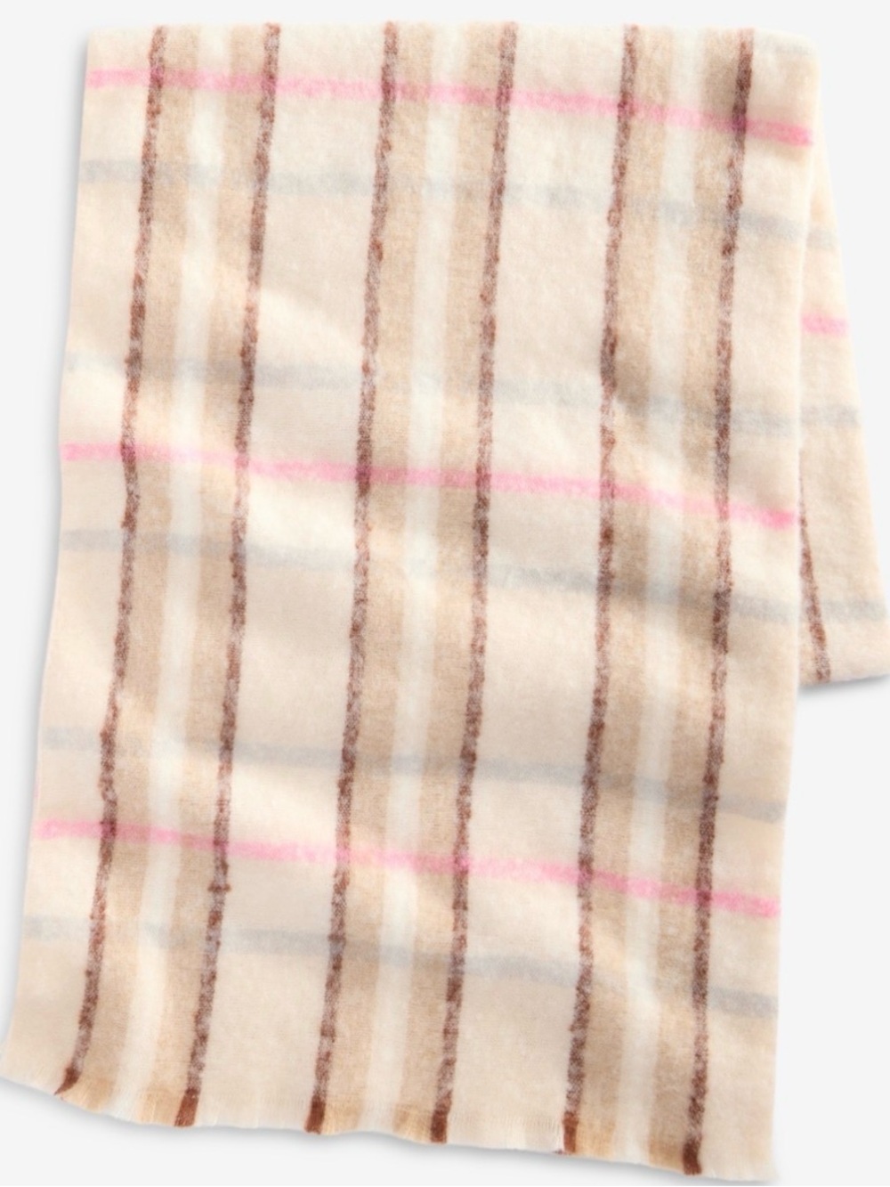 On 34th Brushed Plaid Blanket Wrap,  Blush Neutral, 15"W x 75"L, New MSRP $42